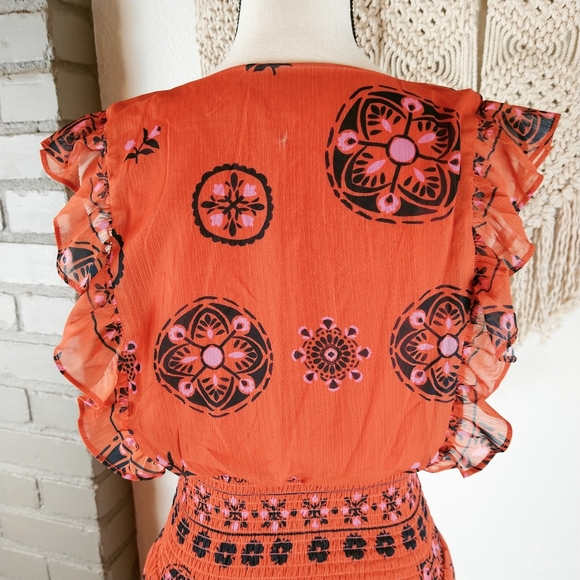 Q+A Los Angeles boho long burnt orange dress small - Picture 6 of 9